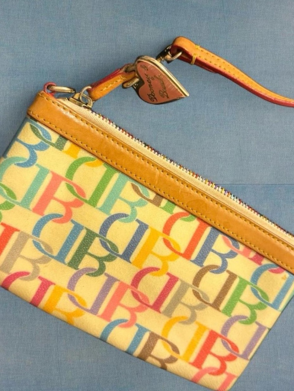 Vintage Dooney & Bourke Multicolor Signature Wristlet with Rainbow Trim